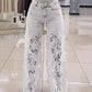 Y2K Lace Flowers Hollow Jeans Fashion High Waist Straight Wide Leg Pants Solid Color Trousers Women's Clothing