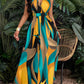 Print Deep V Neckline Cinched Waist Fit And Flare Dress Maxi Women Outfit