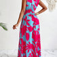 Print Deep V Neckline Cinched Waist Fit And Flare Dress Maxi Women Outfit