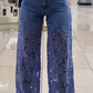 Y2K Lace Flowers Hollow Jeans Fashion High Waist Straight Wide Leg Pants Solid Color Trousers Women's Clothing