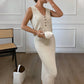 Three-dimensional Flowers Knitted Fitted Waist Sleeveless Waistcoat Vest Two-piece Set