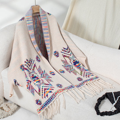 Women's Pop Geometric Jacquard Ethnic Style Tassel Shawl