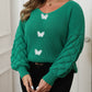 Plus Size Women's Pineapple Sleeve Stitching Deep V Woven Lace Butterfly Sweater