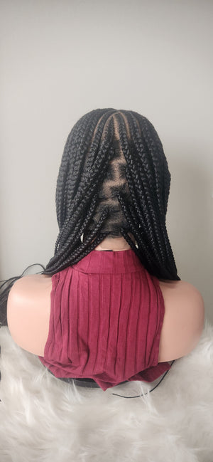 Long Cornrow Braided Wig Full Lace | Synthetic Braids | Baby Hair | Natural Black | Ready to Wear Protective Style