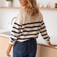Striped Pullover Top Fashion Cardigan With Buttons Sweater Women