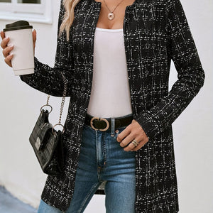 Casual Elegant Plaid Cardigan Crew Neck Coat
