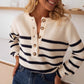 Striped Pullover Top Fashion Cardigan With Buttons Sweater Women