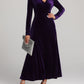 Elegant V-neck Long Sleeved Gold Velvet Evening Dress Women's Clothing - Fashionable And Comfortable Autumn And Winter Party Dress