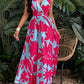 Print Deep V Neckline Cinched Waist Fit And Flare Dress Maxi Women Outfit