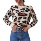 Round Neck Retro Commute Leisure Contrast Color Leopard Print Pullover Sweater