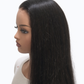 Mannequin head with long black hair on a white background