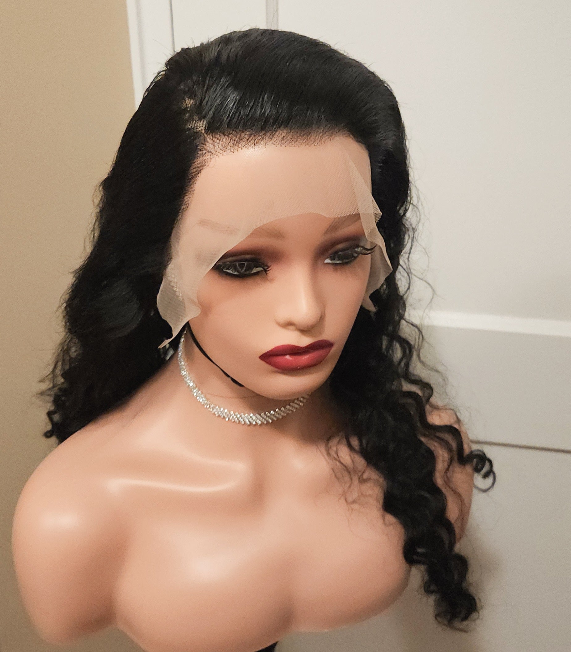 Mannequin wearing Martbeauty LLC loose deep wave wig - Natural Black